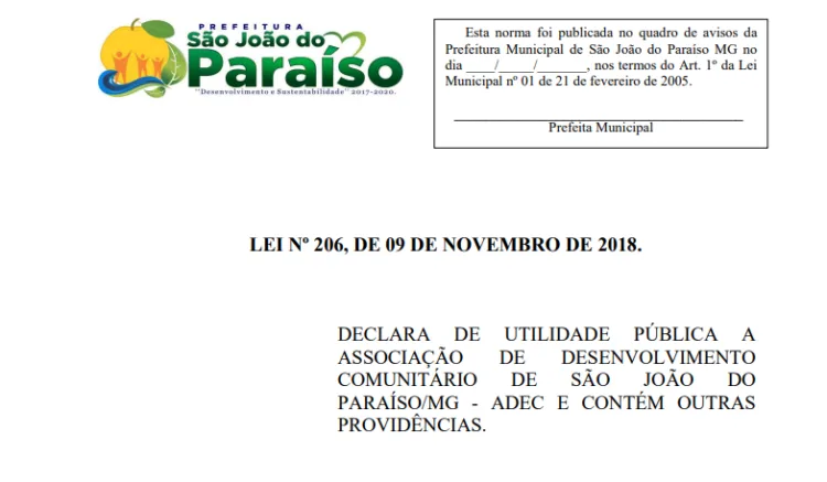 ADEC recebe declaração de utilidade pública